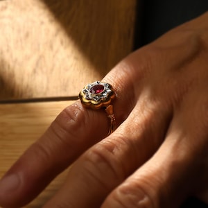 Ruby Ring, Handmade Brushed Gold Ruby Ring, Custom Gemstone, 18k Solid Gold Ring, Unique Ring For Anniversary Gift, Women Ring, Gift For Her