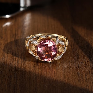 Natural Pink Tourmaline Ring, 18k Solid Gold Ring, 4.23ct Oval Tourmaline, Unique Engagement Ring, Anniversary Gift, Gift For Her For Women