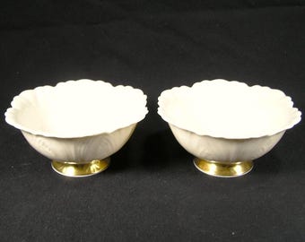 Vintage Lenox Ivory Porcelain Scalloped Bowls w/ Gold Trim Set of 2 #4297
