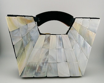 Handmade Mother of Pearl Mosaic Handbag Natural Horn Handle Artisan Bag #4289