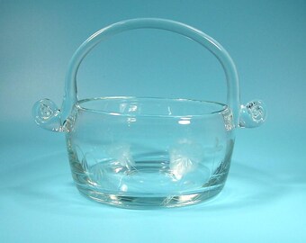 Vintage Etched Glass Candy Fruit Bowl Basket #3465 Free Shipping