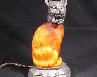 Vintage MCM Cat Figural Lamp with Glowing Amber Body & Sculpted #4292