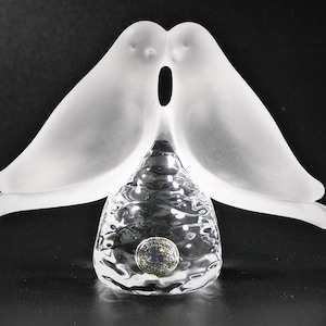 Vintage Reijmyre Swedish Frosted Crystal Love Birds Paperweight #3203 Free Ship