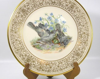 Vintage Lenox Boehm Mockingbirds Plate, 24K Gold Trim, Limited Edition