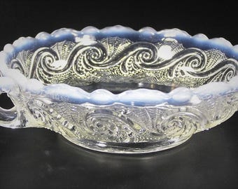 Vintage Fenton Moonstone Depression Glass Opalescent Candy Nut Dish Bowl #3211