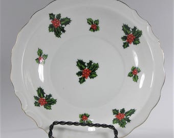 Vintage Lefton Hand painted Christmas Holly Bowl Dish #3069 Free Shipping