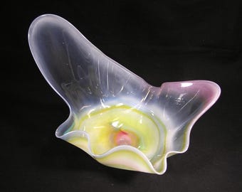 Hand Blown Art Glass Freeform Bowl Murano Style Sculptural Centerpiece #4285