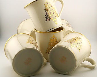 Juego de 6 tazas navideñas Lenox Eternal, color marfil, porcelana fina con detalles en oro de 24 quilates, n.° 4304