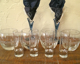 Courvoisier Glassware Lot of 10 Tumblers Shot Glasses Blue Martini Glasses #4501