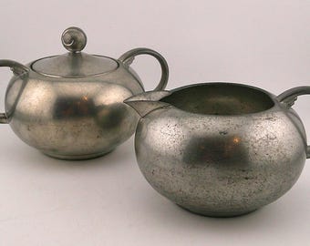 Royal Holland Pewter Sugar & Creamer Set Marked K.M.D. Tiel Crown #4511