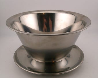 Vtg. Leonard Denmark 18/8 Stainless Gravy Sauce Bowl Attached Underplate #4517