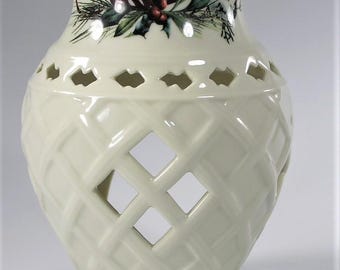 Vintage Lenox Winter Greetings Fragrance Warmer Tea Light Candle Holder #3056