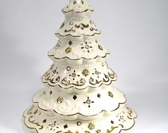 Lenox Florentine & Pearl Porcelain Lighted Christmas Tree Figurine #4134