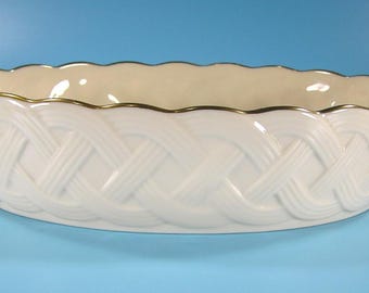 Vintage Lenox Lattice Collection Oval Scalloped Bowl #3486 Free Shipping