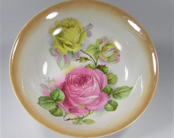 Vintage Rose Covered Lusterware Vegetable Serving Bowl #3125 Free Shipping