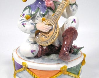 Vintage Lefton Jester Music Box: Yamada Signed Porcelain Figurine