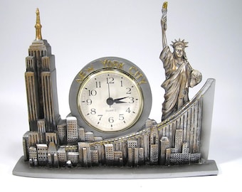 NYC Skyline Desk Clock, Industrial Style, Landmarks Silhouette