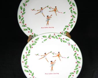 Vintage Lenox Dimension Collection Nine Ladies Dancing Plate Set of Two #4242