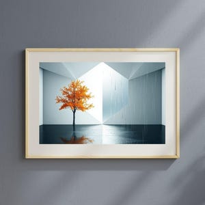Árbol de otoño bajo la lluvia – cartel de naturaleza minimalista