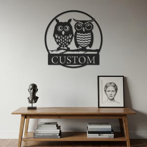 Custom Owl Metal Wall Art, Personalized Animal Decor, Modern Metal Owl Sign, Cute Bird Wall Sculpture, Custom Name Gift for Nature Lovers