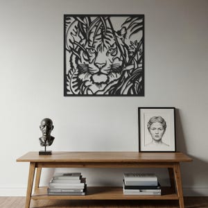 Tiger Metal Wall Art, Jungle Silhouette Animal Decor, Fierce Tiger Face Sculpture, Nature Inspired Wild Cat Wall Accent, Modern Wildlife Art