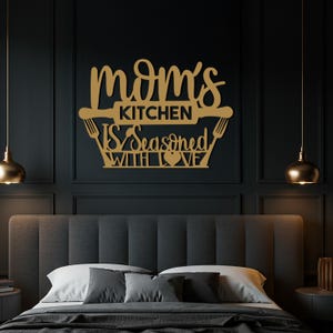 Mom’s Kitchen Metal Wall Art, Seasoned with Love Kitchen Sign, Mother’s Day Gift, Family Cooking Decor, Black White Gold Silver Bronze Gift