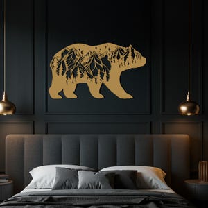Bear Metal Wall Art, Mountain Forest Animal Silhouette, Nature Wildlife Decor, Outdoor Cabin Style Wall Sculpture, Modern Bear Metal Sign