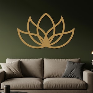 Decorazione murale in metallo con fiore di loto, moderna decorazione murale per yoga, arazzo spirituale zen, grande scultura di loto, regalo bianco, nero, oro, argento, bronzo