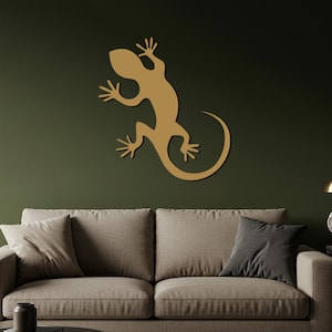 Metalen muurkunst gekko hagedis, modern natuur reptiel decor, minimalistische hagedis silhouet muur hangen, dierenliefhebber cadeau voor thuis of op kantoor