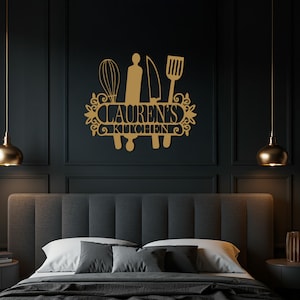 Custom Kitchen Metal Wall Art, Personalized Cooking Wall Decor, Chef Gift, Rolling Pin Metal Sign, Modern Kitchen Name Wall Sculpture