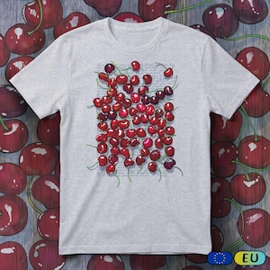 T-shirt kers | Leuk shirt met fruittypografie | Gekoesterd zomercadeau | Esthetisch kersenhouten topje | Cottagecore fruit-T-shirt | Leuke zomertop met print