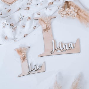 Carta de madera 3D con nombre, carta personalizada con flores secas, decoración habitación infantil, regalo cumpleaños, bautizo, decoración pared