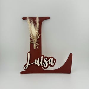 Letra 3D de madera con nombre, carta personalizada con flores secas, decoración habitación infantil, decoración puerta, bautizo, decoración pared habitación infantil