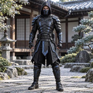 Ninja Leather Armor for Men Black and Blue Warrior Cosplay Outfit Adult Halloween Costume