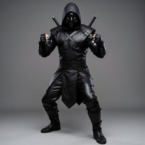 Costume da assassino ninja nero per uomo, Halloween, cosplay, abbigliamento da guerriero in pelle