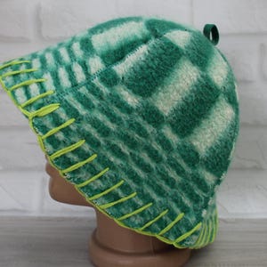 Sauna Hat from Vintage Wool Blanket, Green Bath Hat for Sauna or Banya,Handmade Upcycled Felt Hat Wool Sauna Cap, wool sauna hat women green