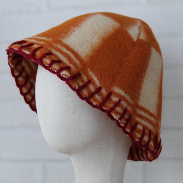 Handmade Upcycled Wool Sauna Hat, Checkered Blanket Bucket Hat