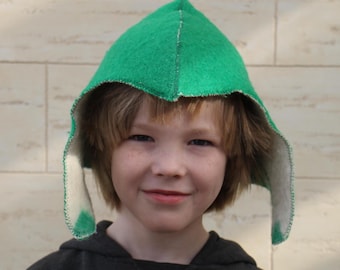 Kids Wool Sauna Hat, Green Viking Style, Ages 5-12