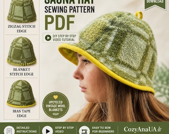 Sauna Hat Sewing Pattern PDF, 3 Styles, Video Tutorial (Digital Download, Instant Download)