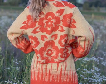 Upcycled Wool Skirt Set, Floral Blanket Fabric, Size M