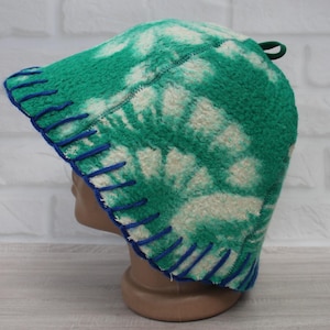 Green Wool Sauna Hat with Floral, Handmade from Upcycled Vintage Blanket, Unisex Spa Hat,Spa Wellness Accessory,Unique Gift for Sauna.