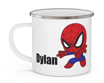 Taza personalizada de Spiderman / Sin BPA ni plomo / Cumpleaños para niños pequeños / Regalo de superhéroe / Esmaltada