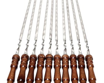 Flachspieße für Kabobs Edelstahl Döner Spieße zum Grillen Grillspieße mit rutschfestem Holzgriff in im Etui, 6er Set
