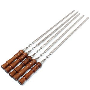 Skewers with Nonslip Wooden Handle Flat Skewers for Kabobs Stainless Steel Kebab Barbecue Skewers for Grilling 62/46 cm