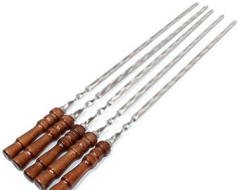 Skewers with Nonslip Wooden Handle Flat Skewers for Kabobs Stainless Steel Kebab Barbecue Skewers for Grilling 62/46 cm