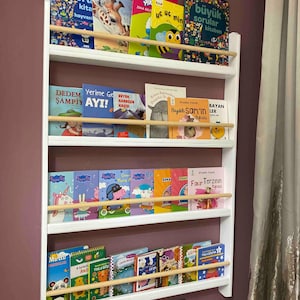 White Montessori Wall Bookshelf – Handmade Wooden Shelf for Toddlers and Kids,