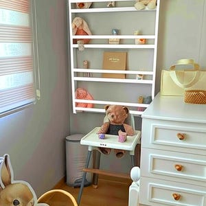 Full White Wooden kids book shelf,toddler bookshelf wall mounted,nursery bookshelf,natural wood bookshelf,montessori furniture for kids