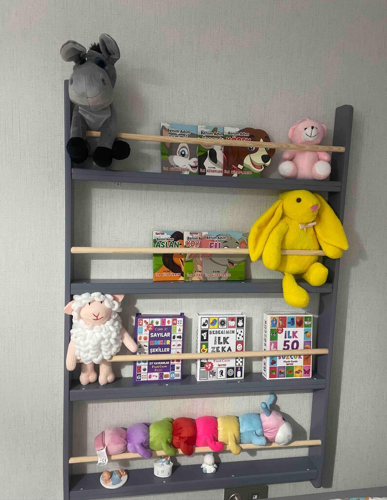 Smoked Montessori Wall Bookshelf, Wooden Kids Room Decor - Etsy