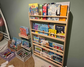 Natural Pine Montessori Wall Bookshelf – Handmade Wooden Shelf for Toddlers and Kids, montessori wall bookshelf, wooden kids book shelf