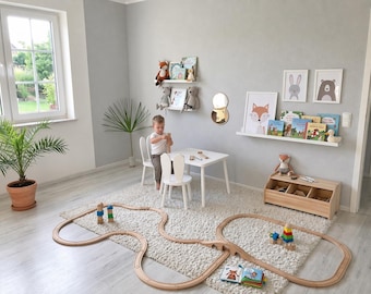 Easter Gift for Kids, White Montessori Table and Rabbit Chair Set, Wooden Bunny Chair for Toddlers, Children’s Activity Furniture Minimalist